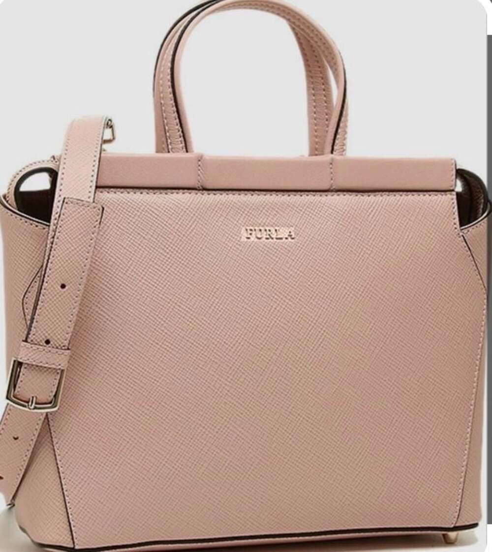 Furla Talia Medium Saffiano Leather Satchel Handbag Moonstone